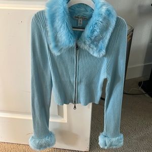 NEW y2k blue Urban outfitters fur trim cardigan.